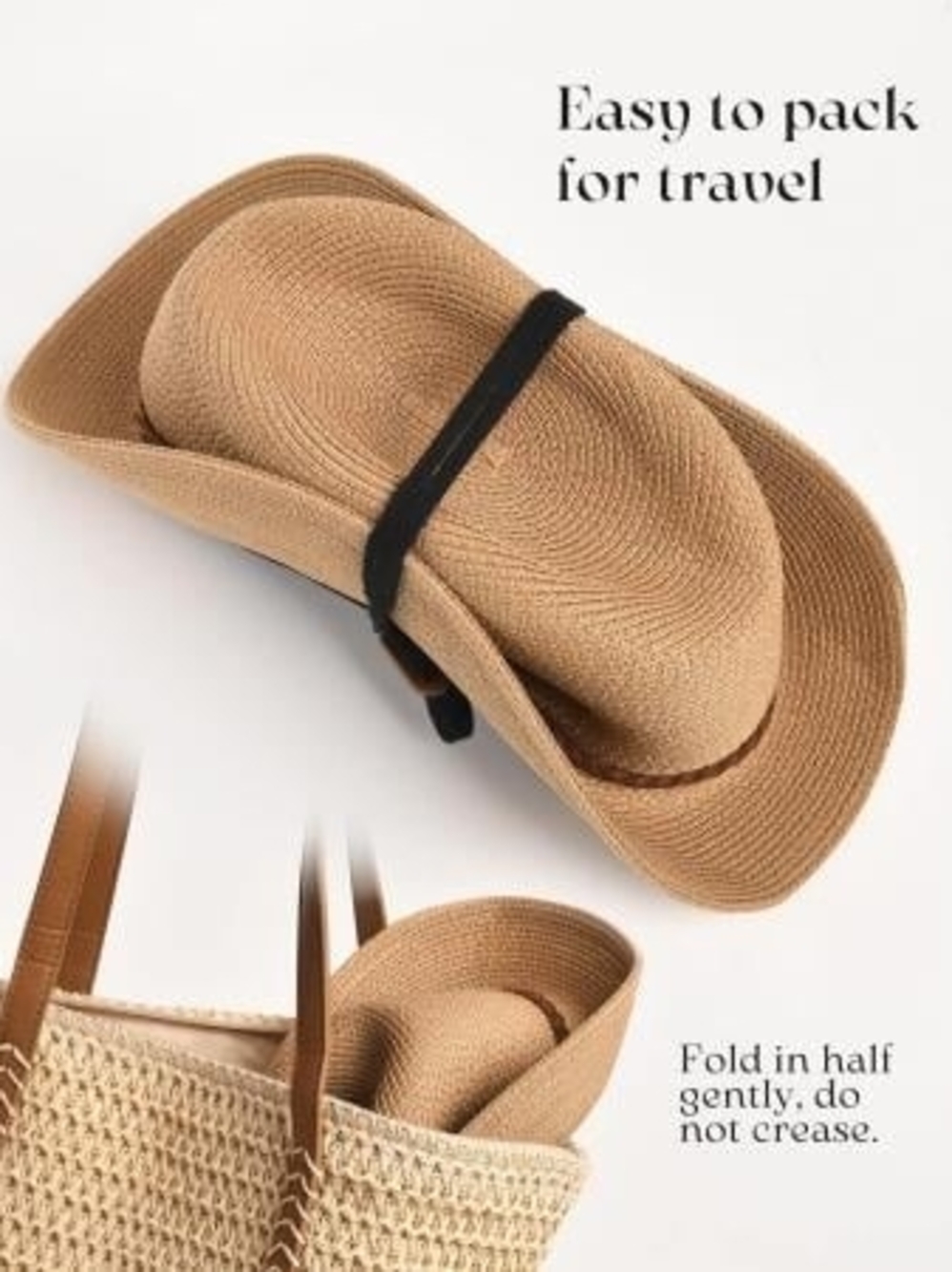 Nwt, Furtalk Wide Brim Straw Sun Hat with Brown Trim - Picture 6 of 6